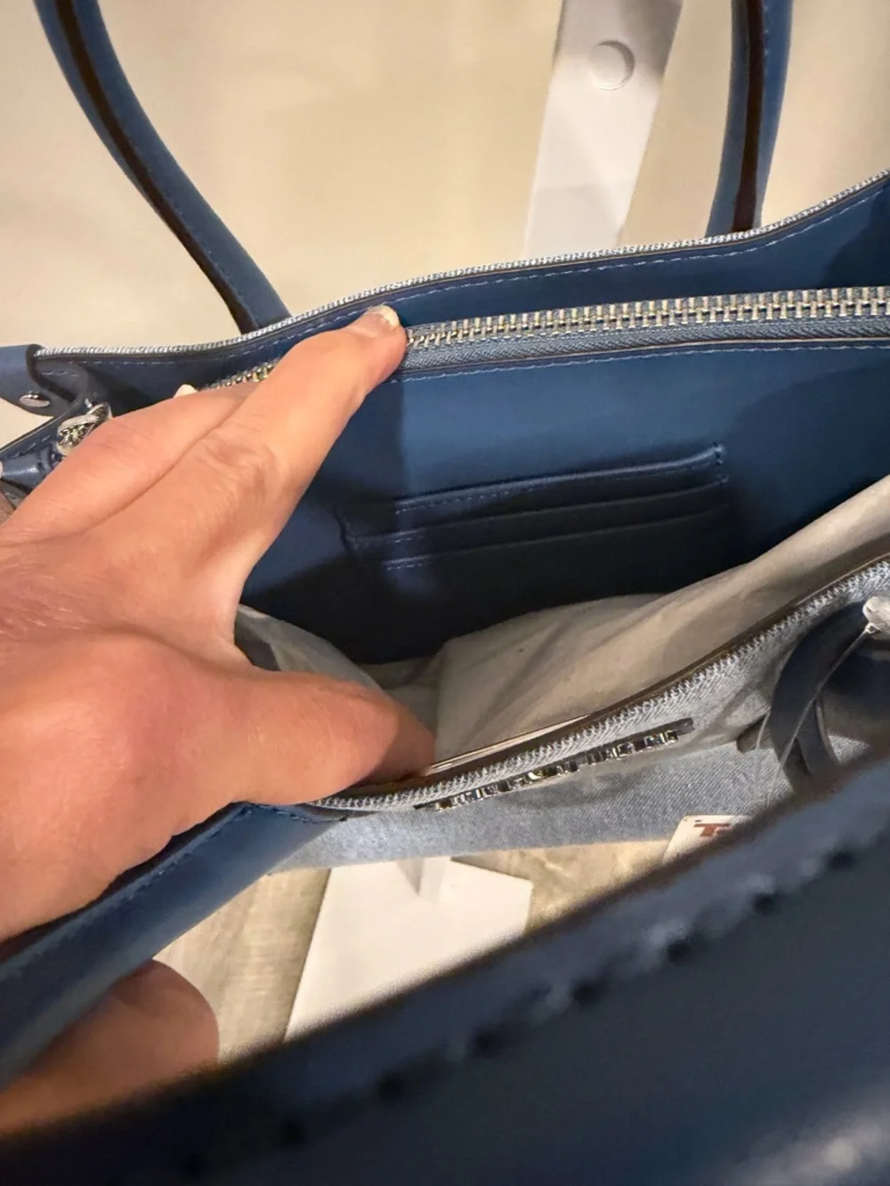 Michael Kors Denim Satchel with Blue Trim and Logo Charm